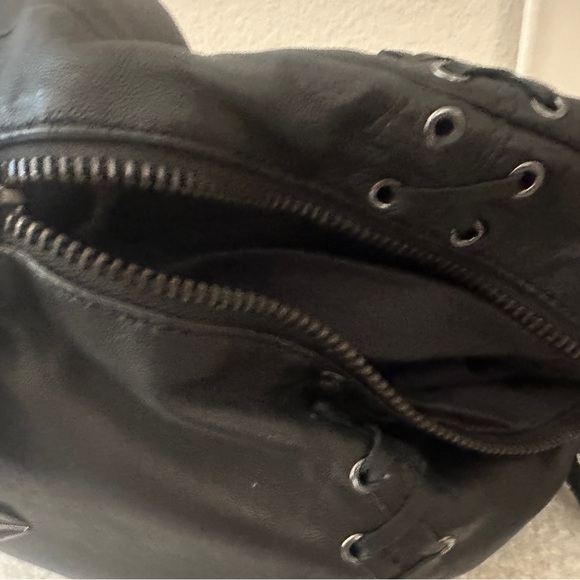 All Saints Black Lambskin Leather Drawstring Bucket Bag NWOT - Picture 7 of 10